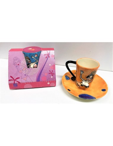 Tazza con piattino "Tette 3D" arancione