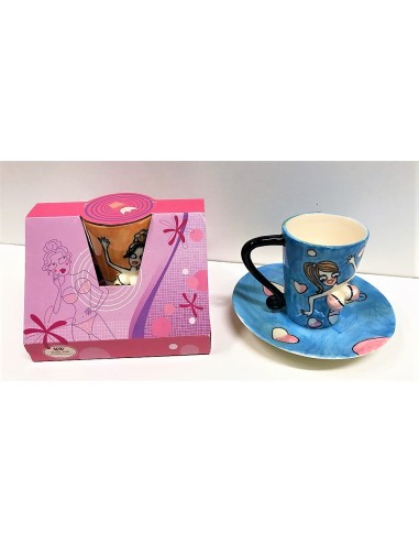 Tazza con piattino "Tette 3D" blu