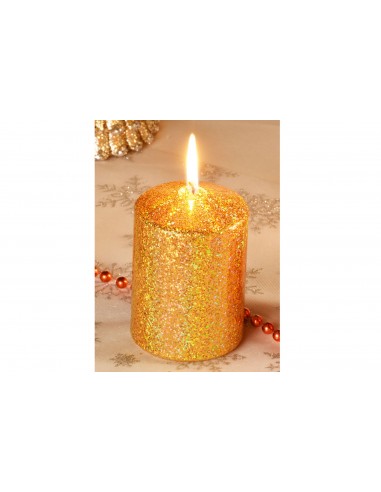 Candela cera cilindro glitterata oro...