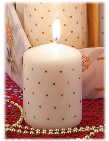 Candela cera cilindro decorata a pois...