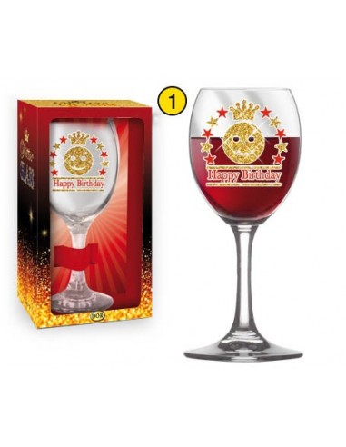 Calice vino vetro con glitter - Happy...