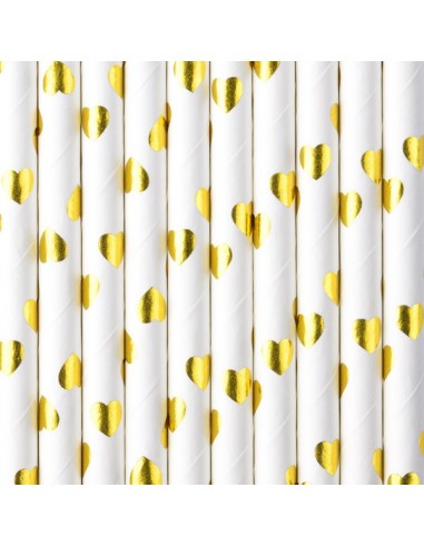 Cannucce carta con cuori Oro Gold -...