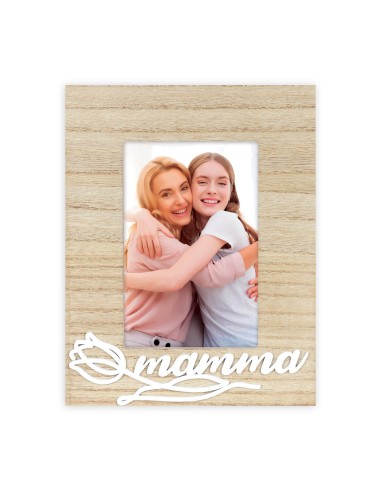 Portafoto legno Mamma con rosa Cm....