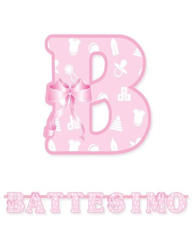 Festone scritta Battesimo Rosa Cm. 140