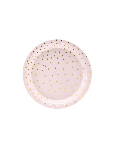 Piatto carta rosa con pois oro Cm. 18...