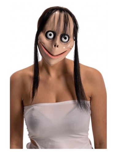 Maschera momo in plastica con capelli