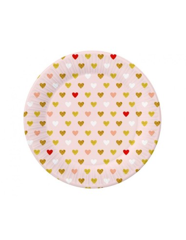 Piatti carta 18 cm. - Rosa cuori...