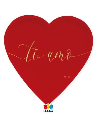 Piatto carta cuore rosso Ti amo Gold...
