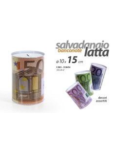 Salvadanaio latta cilindro Euro Cm. 15x10 - Soggetti assortiti