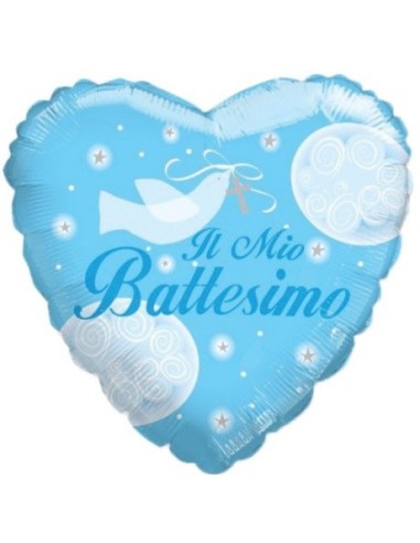 Palloncino mylar sagomato cuore Il mio Battesimo celeste Cm. 45