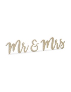 Scritta in legno Mr. & Mrs Oro Gold Cm. 50x10