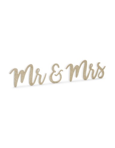 Scritta in legno Mr. & Mrs Oro Gold Cm. 50x10