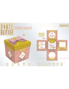 Scatola sorpresa Skatush Box Cm. 11x11x11 con coperchio glitter - Pink & Gold