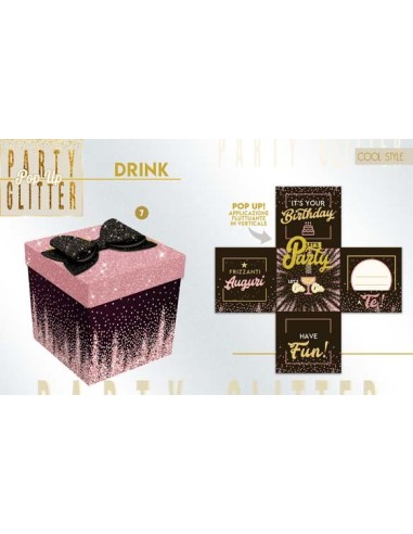 Scatola sorpresa Skatush Box Cm. 11x11x11 con coperchio glitter - Black & Pink