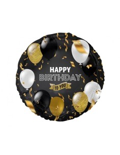 Palloncino mylar rotondo 18" - Happy Birthday to You "Balloon Black & Gold"