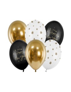 Palloncini lattice Cm. 30 Happy New Year Multicolor - Blister 6 pezzi