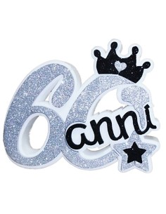 Scritta polistirolo "60 con corona" Silver&Black - Cm. 34x27