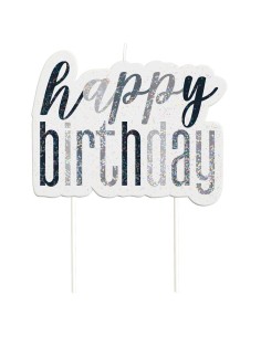 Candelina per torta picks Happy Birthday + 6 candeline Black&Silver