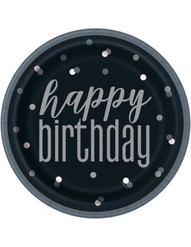 Piatto carta 9" Cm. 23 - Happy Birthday Black&Silver - Cf. 8 pz