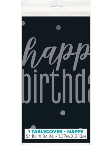 Tovaglia plastificata Cm. 137x213 - Happy Birthday Black&Silver