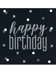 Tovaglioli carta Cm. 33x33 - Happy Birthday Black&Silver - Cf. 16 pz