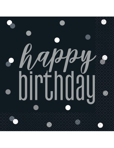 Tovaglioli carta Cm. 33x33 - Happy Birthday Black&Silver - Cf. 16 pz
