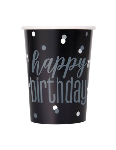 Bicchieri carta 266 ML - Cf. 8 pz - Birthday Glitz Black & Silver