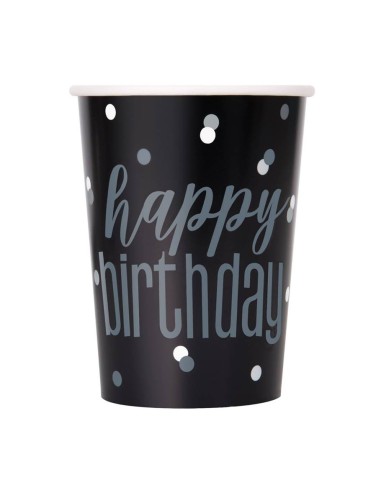 Bicchieri carta 266 ML - Cf. 8 pz - Birthday Glitz Black & Silver
