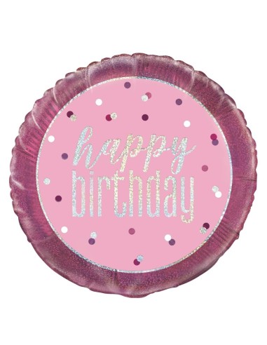 Palloncino mylar 18" Cm. 45 - Happy Birthday Glitz Pink & Silver