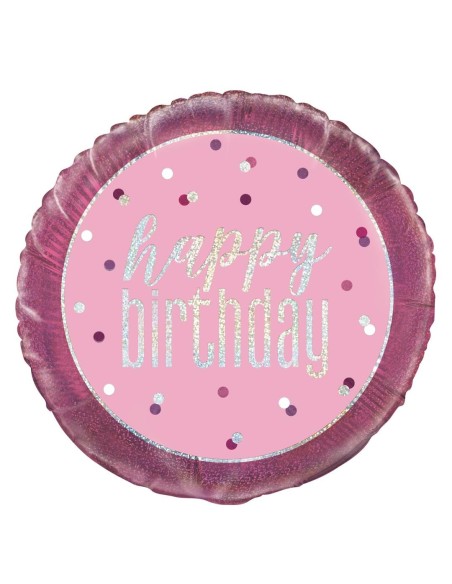 Palloncino mylar 18" Cm. 45 - Happy Birthday Glitz Pink & Silver