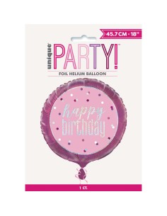 Palloncino mylar 18" Cm. 45 - Happy Birthday Glitz Pink & Silver 2