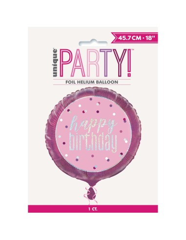 Palloncino mylar 18" Cm. 45 - Happy Birthday Glitz Pink & Silver