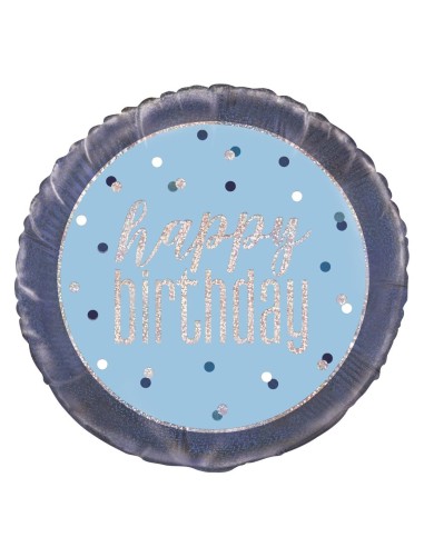 Palloncino mylar 18" Cm. 45 - Happy Birthday Glitz Blue & Silver
