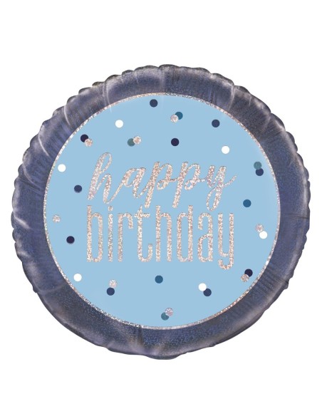 Palloncino mylar 18" Cm. 45 - Happy Birthday Glitz Blue & Silver