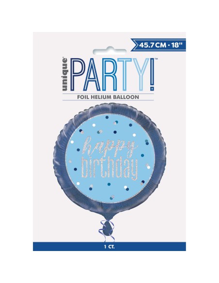 Palloncino mylar 18" Cm. 45 - Happy Birthday Glitz Blue & Silver