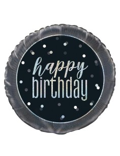 Palloncino mylar 18" Cm. 45 - Happy Birthday Glitz Black & Silver