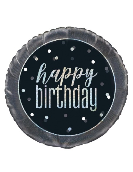 Palloncino mylar 18" Cm. 45 - Happy Birthday Glitz Black & Silver