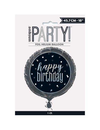 Palloncino mylar 18" Cm. 45 - Happy Birthday Glitz Black & Silver