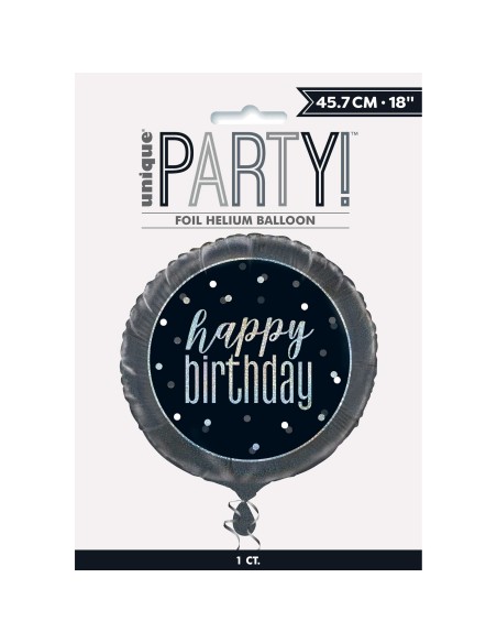 Palloncino mylar 18" Cm. 45 - Happy Birthday Glitz Black & Silver