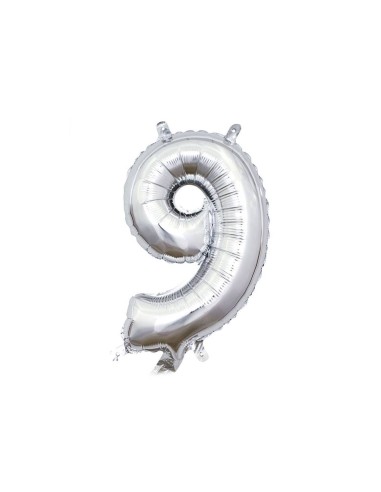 Palloncino Mylar 14" Cm. 35 con valvola Rocca - Silver Argento - Numero 9