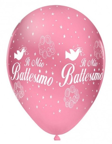 Palloncini lattice 12" Il mio battesimo rosa stampa bianca - Cf. 100 pz