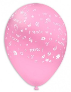 Palloncini lattice 12" E' nata rosa stampa bianca - Cf. 100 pz