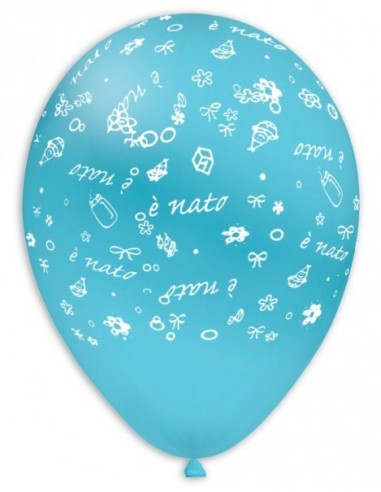 Palloncini lattice 12" E' Nato - Celeste stampa bianca - Cf. 100 pz