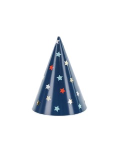 Cappellino cono party blu con stelle multicolor - Cf. 6 pezzi