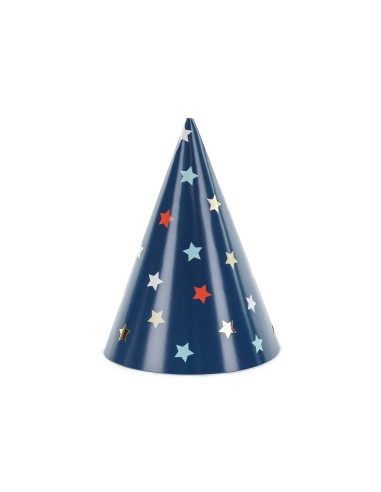 Cappellino cono party blu con stelle multicolor - Cf. 6 pezzi