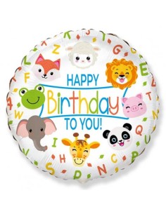 Palloncino mylar 18" Cm. 45 - Happy Birthday Animali