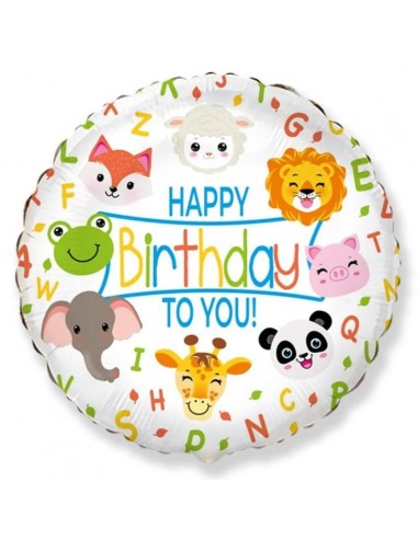 Palloncino mylar 18" Cm. 45 - Happy Birthday Animali