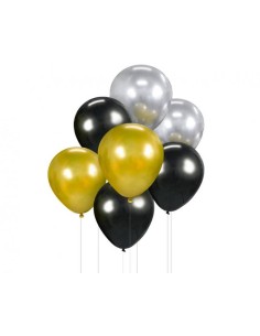 Palloncini in lattice 12" - Bouquet Gold Black Silver - Blister 7 pezzi