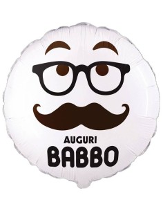 Palloncino mylar 18" Cm. 45 Auguri Babbo rotondo bianco
