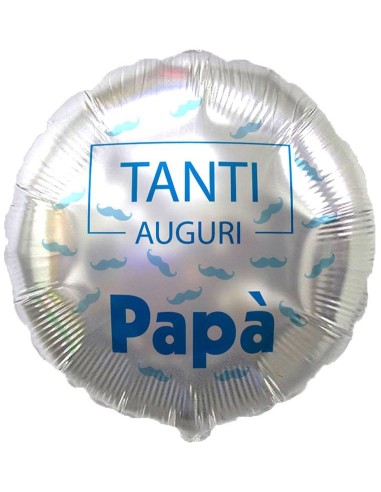 Palloncino mylar 18" Cm. 45 - Tanti auguri papà Baffetti Silver